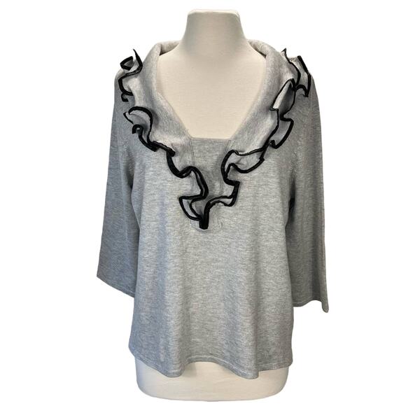 RED BY CYRUS |  Gray 3/4th Sleeve Tight Knit Ruffled Collar Sweater - Picture 1 of 8